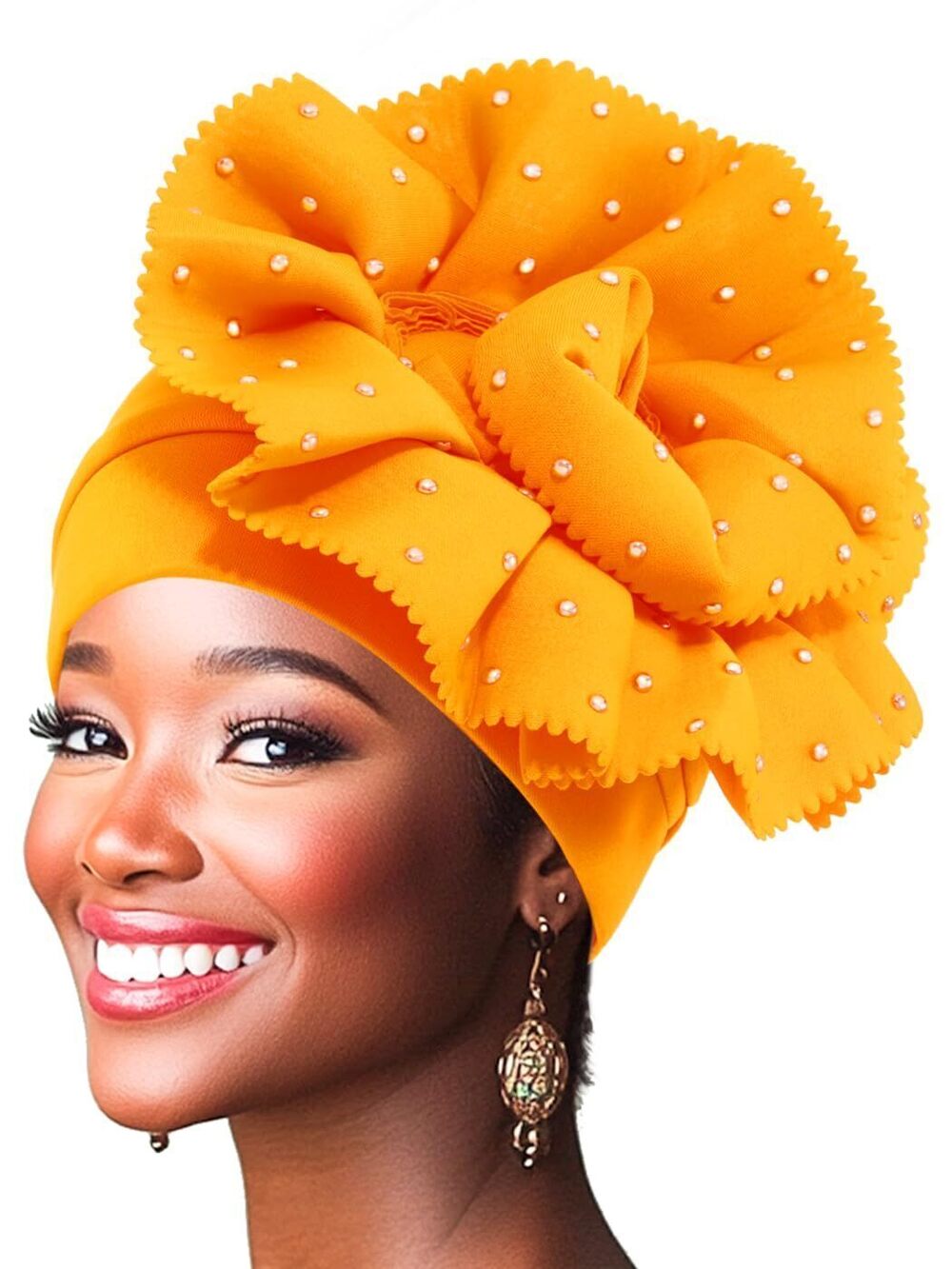 1901 African Turban Headwrap Flower Pre Tied Head Wrap Cap Pearl Beanie